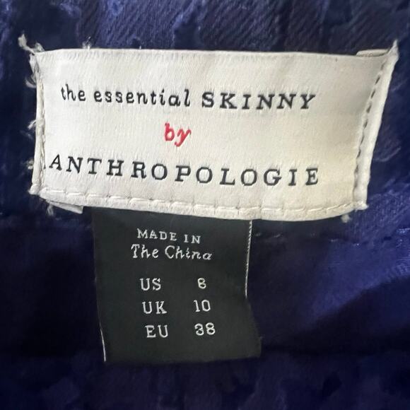 Anthropologie Mid-Rise Velvet Pants Stretch Ankle Crop Skinny Trousers Blue Sz 8 - Picture 7 of 10